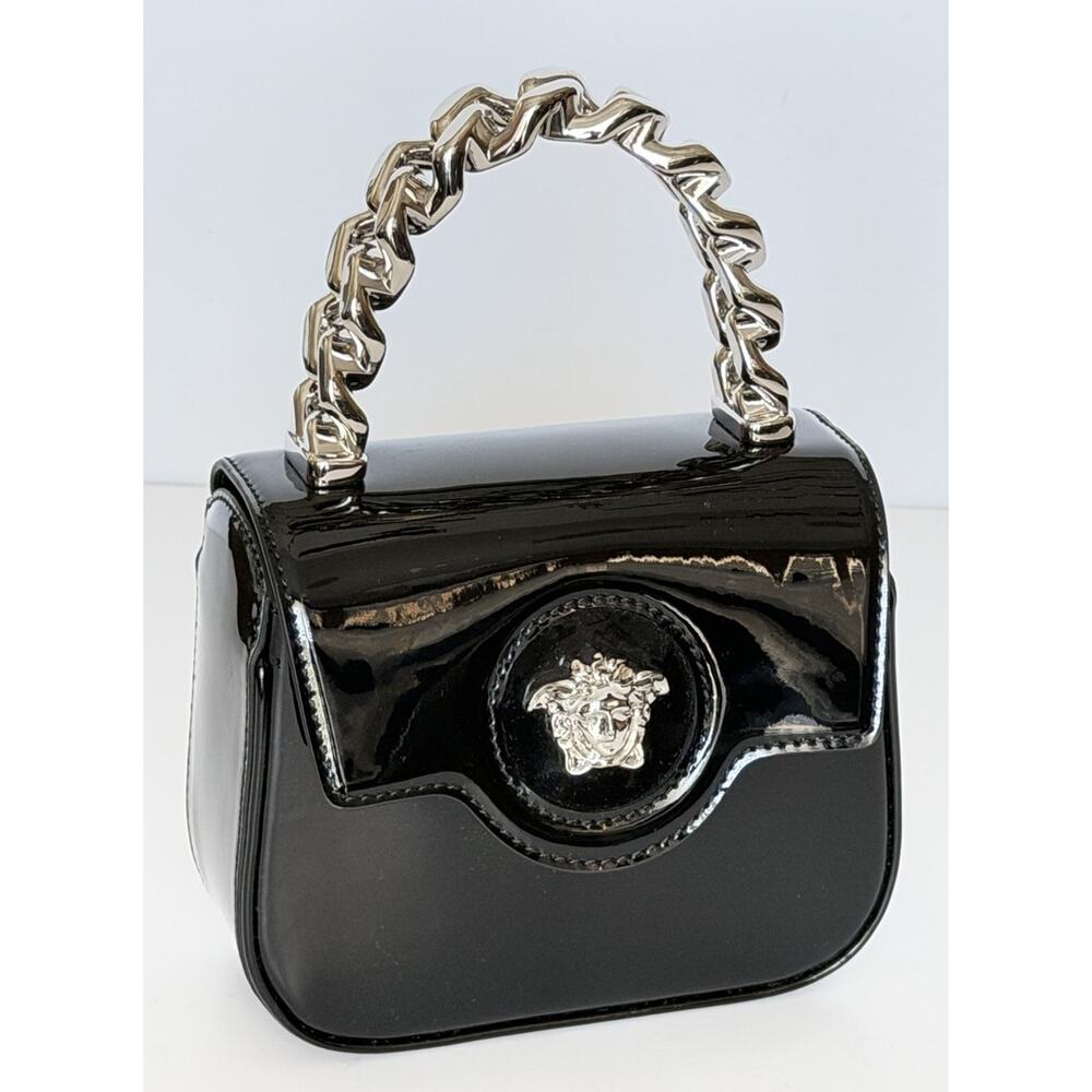 Versace Silver Medusa Black Leather Mini Top Handle Bag 1023434 IT NWT $1700 - Picture 1 of 16